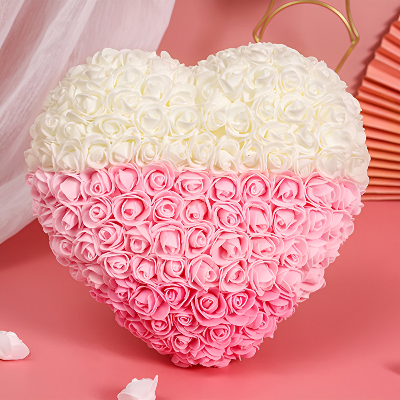Heart-Shaped Rose Foam Flower Gift | Valentine's Day, Wedding, Anniversary, Christmas Decor | Romantic Love Simulation Flower for Girlfriend & Home Decoration (White & Pink)