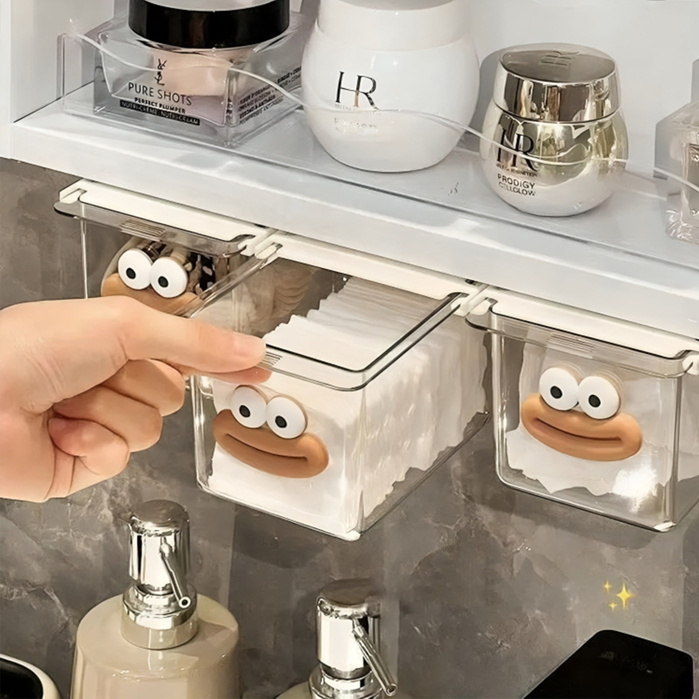 Cute Wall-Mounted Storage Box Transparent Dust-Proof PP Plastic with Lids for Bathroom & Kitchen