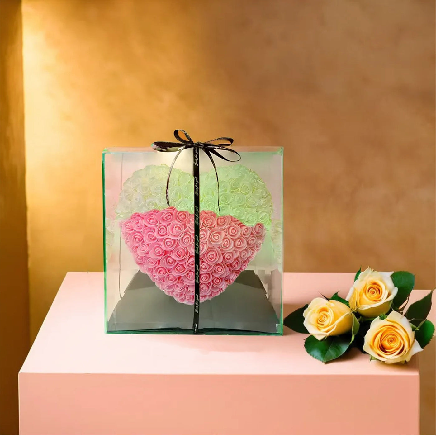Heart-Shaped Rose Foam Flower Gift | Valentine's Day, Wedding, Anniversary, Christmas Decor | Romantic Love Simulation Flower for Girlfriend & Home Decoration (White & Pink)