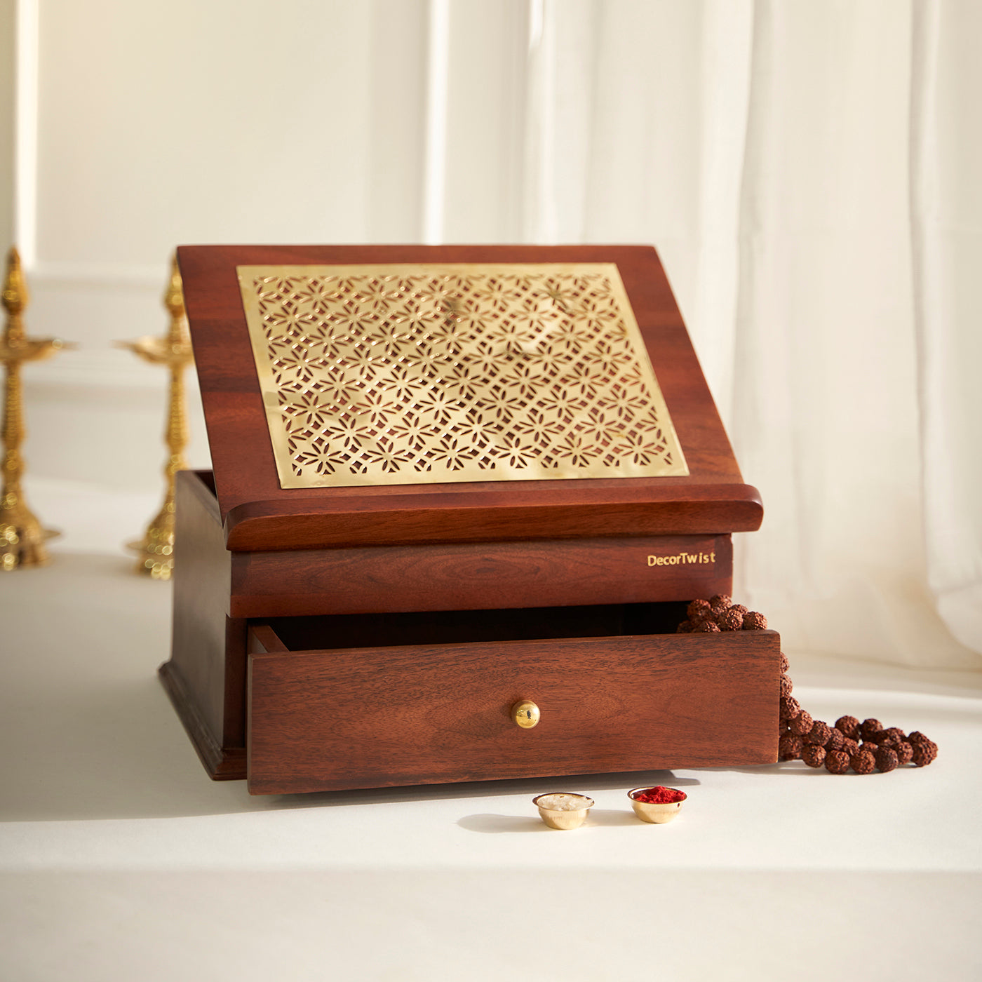 Compatible Handcrafted Holy Book Stand Box for Reading Geeta, Quran, Guru Granth Sahib, Bible Book