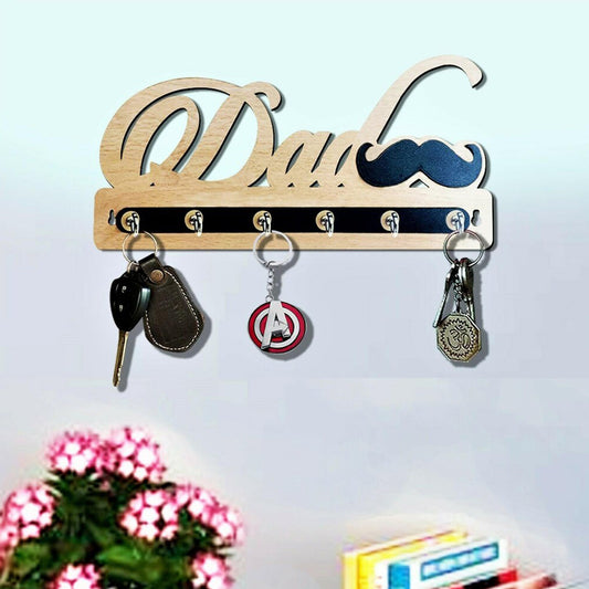Dad Key holder | 6 Hooks Holder | Key Hanging Hooks for Home | Key Holder for Wall | Gift Items (Wooden)