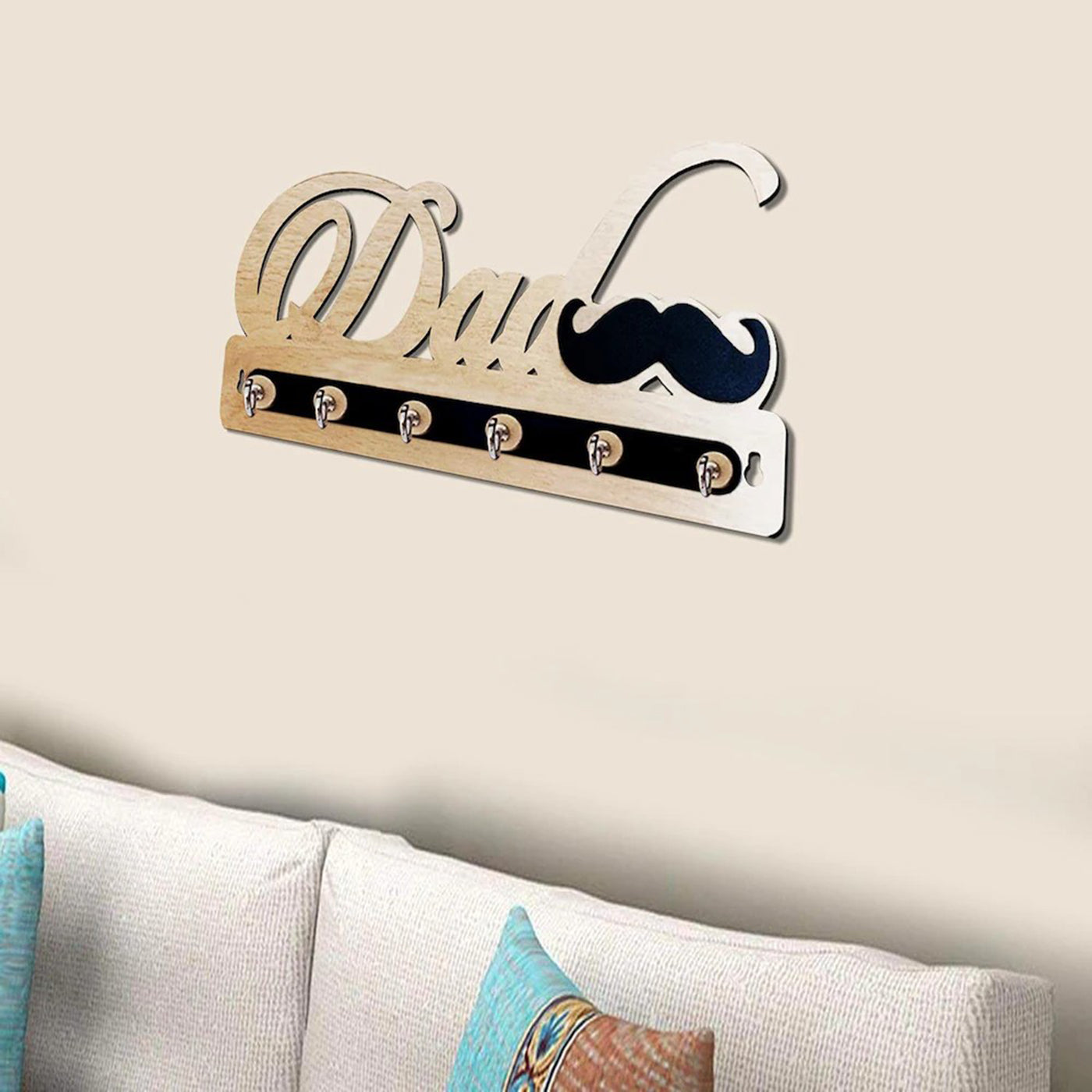 Dad Key holder | 6 Hooks Holder | Key Hanging Hooks for Home | Key Holder for Wall | Gift Items (Wooden)