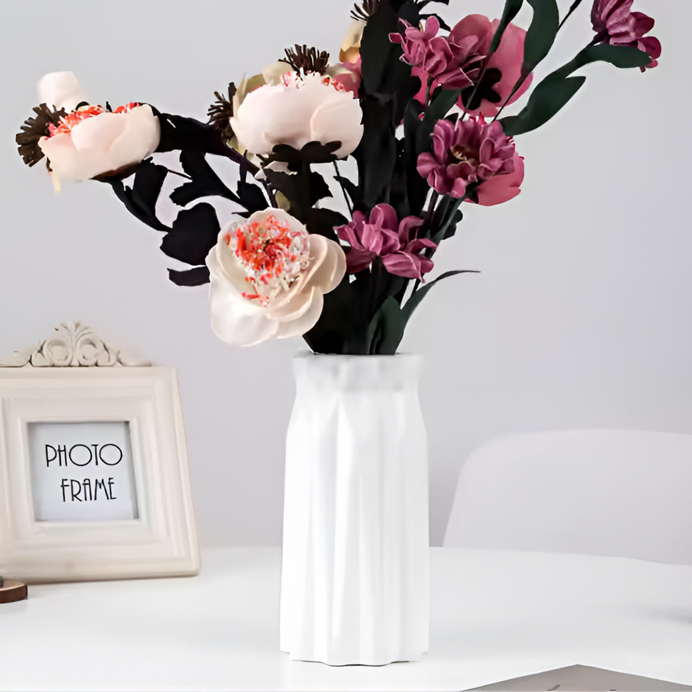 Plastic Flower Vases for Home Decor, Bedroom, Centrepiece Living Room, Office Decoration (White)