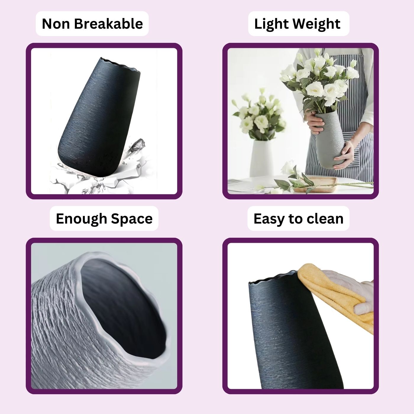 Plastic Flower Vases for Home Decor, Bedroom, Centrepiece Living Room, Office Decoration (Grey)
