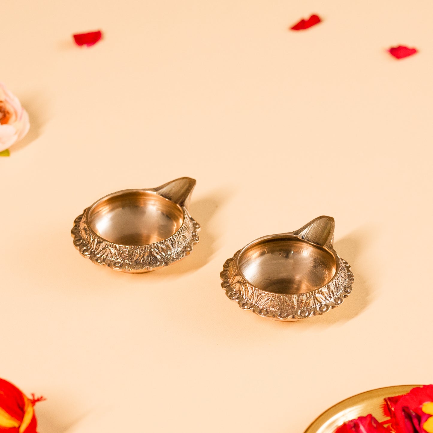 Medium Size Set Of 2 Kuber Brass Aarti Diya for Home,Temples, Festive Gifts