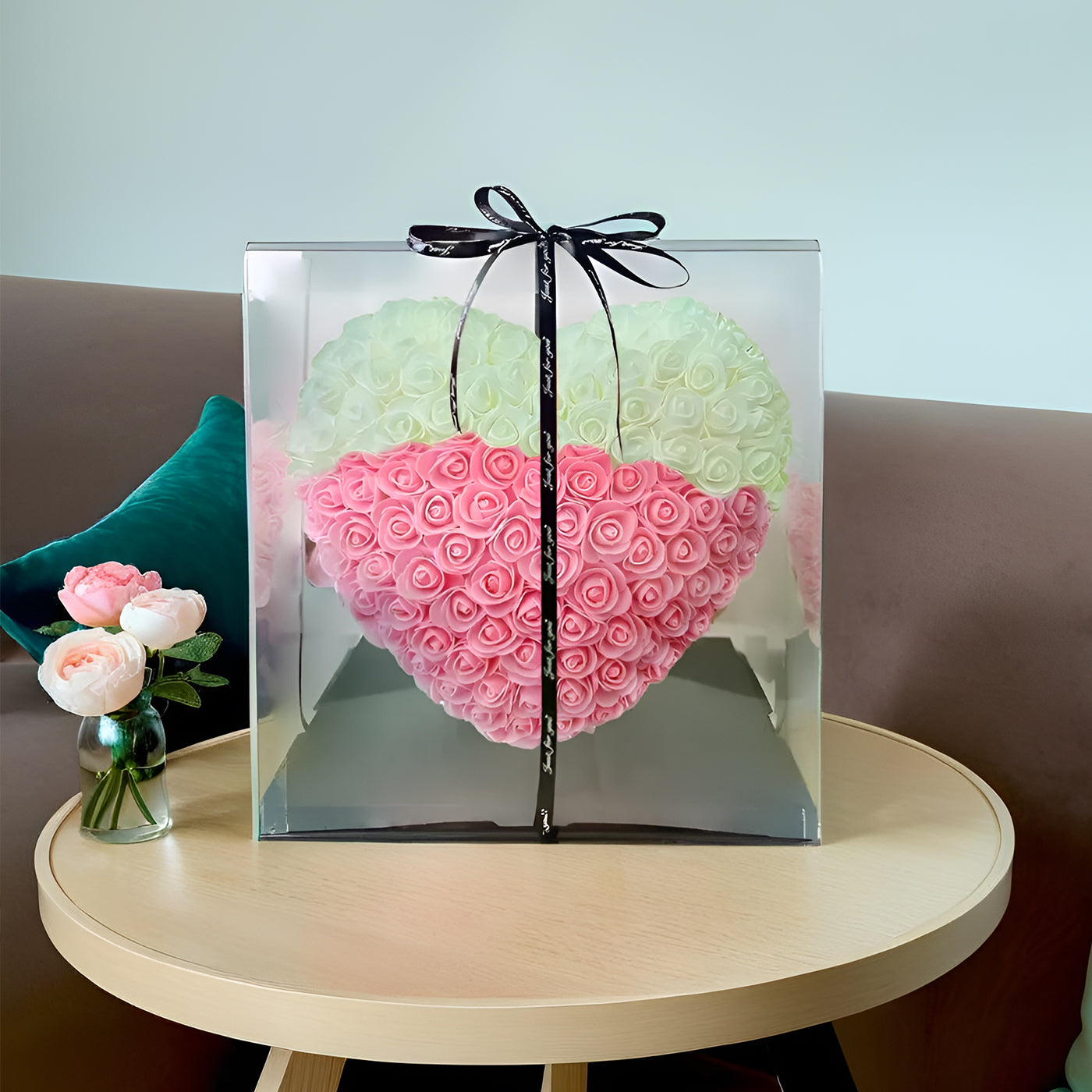 Heart-Shaped Rose Foam Flower Gift | Valentine's Day, Wedding, Anniversary, Christmas Decor | Romantic Love Simulation Flower for Girlfriend & Home Decoration (White & Pink)