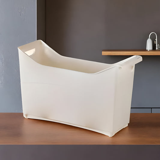 Multi-Purpose Storage Basket with Wheels Portable Organizer for Kitchen, Bathroom, and Under-Sink Storage Bin (43cm x 19cm x 26cm) White