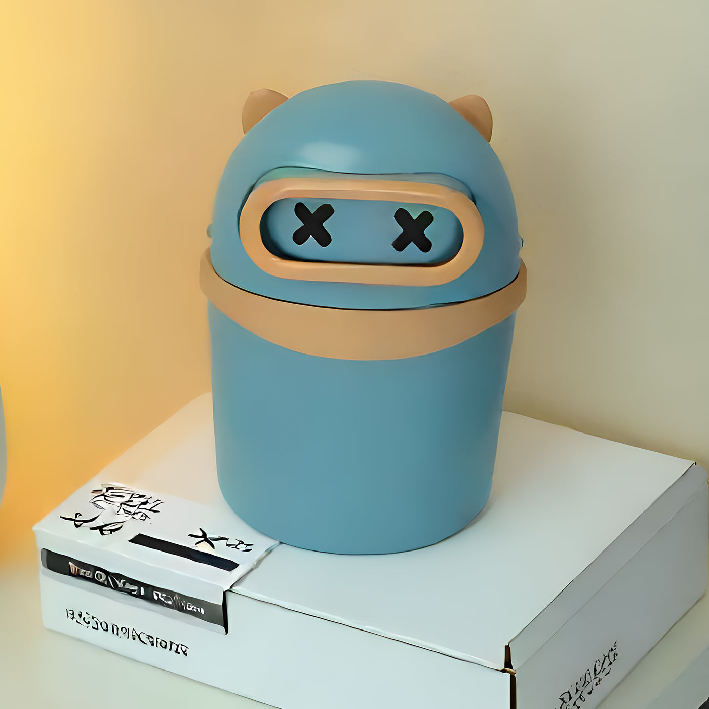 Plastic Mini Table Desk Dustbin with Swing Lid for Home, Living Room, Table, Bathrooms, Kitchens, Offices (Blue)