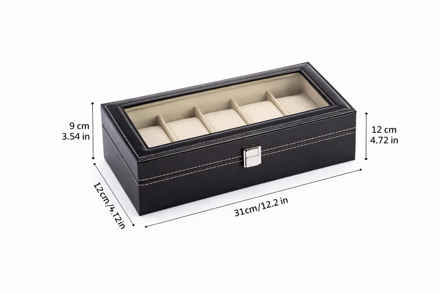 DecorTwist Premium Watch Storage Box Watch Case Organizer PU Leather, Velvet Interior, Transparent Lid (6 Slots)