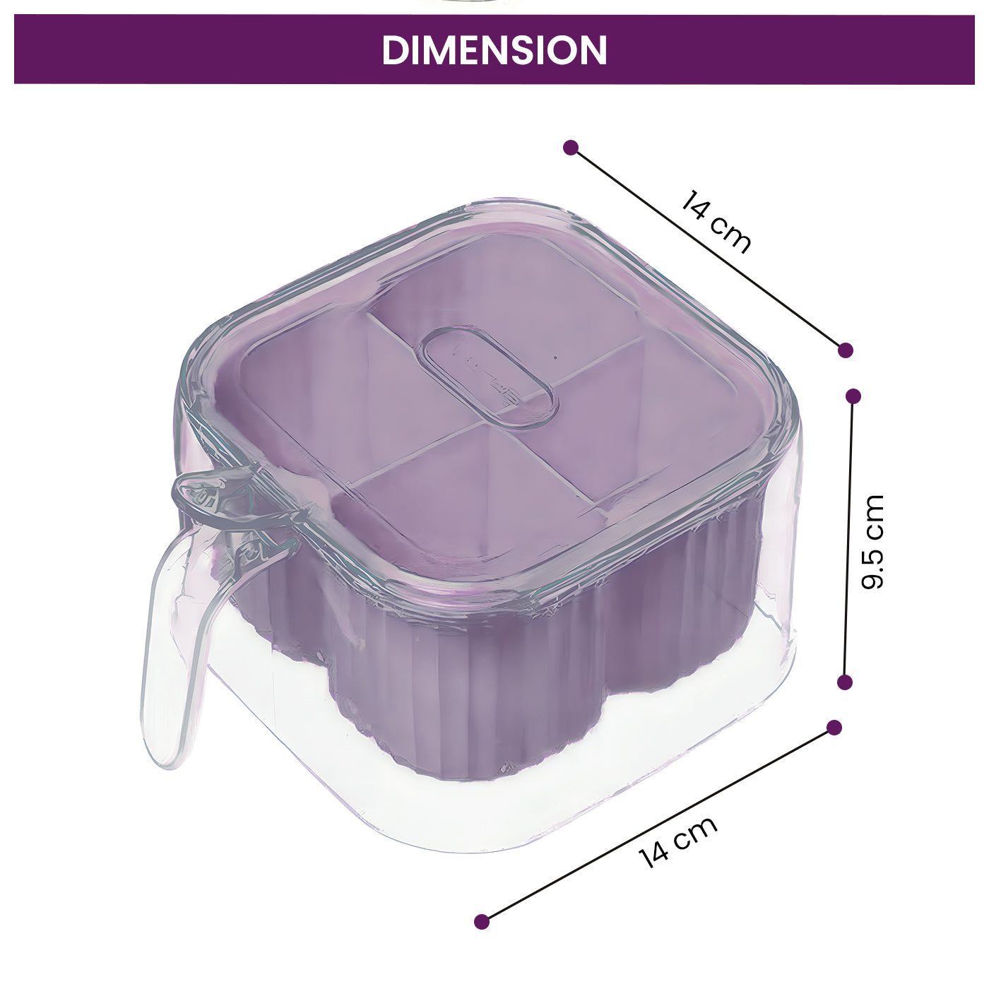 4-Compartment Plastic Spice Container Seasoning Box with Lid, Spoon, and Handle for Sugar, Nuts, Spices (Purple)