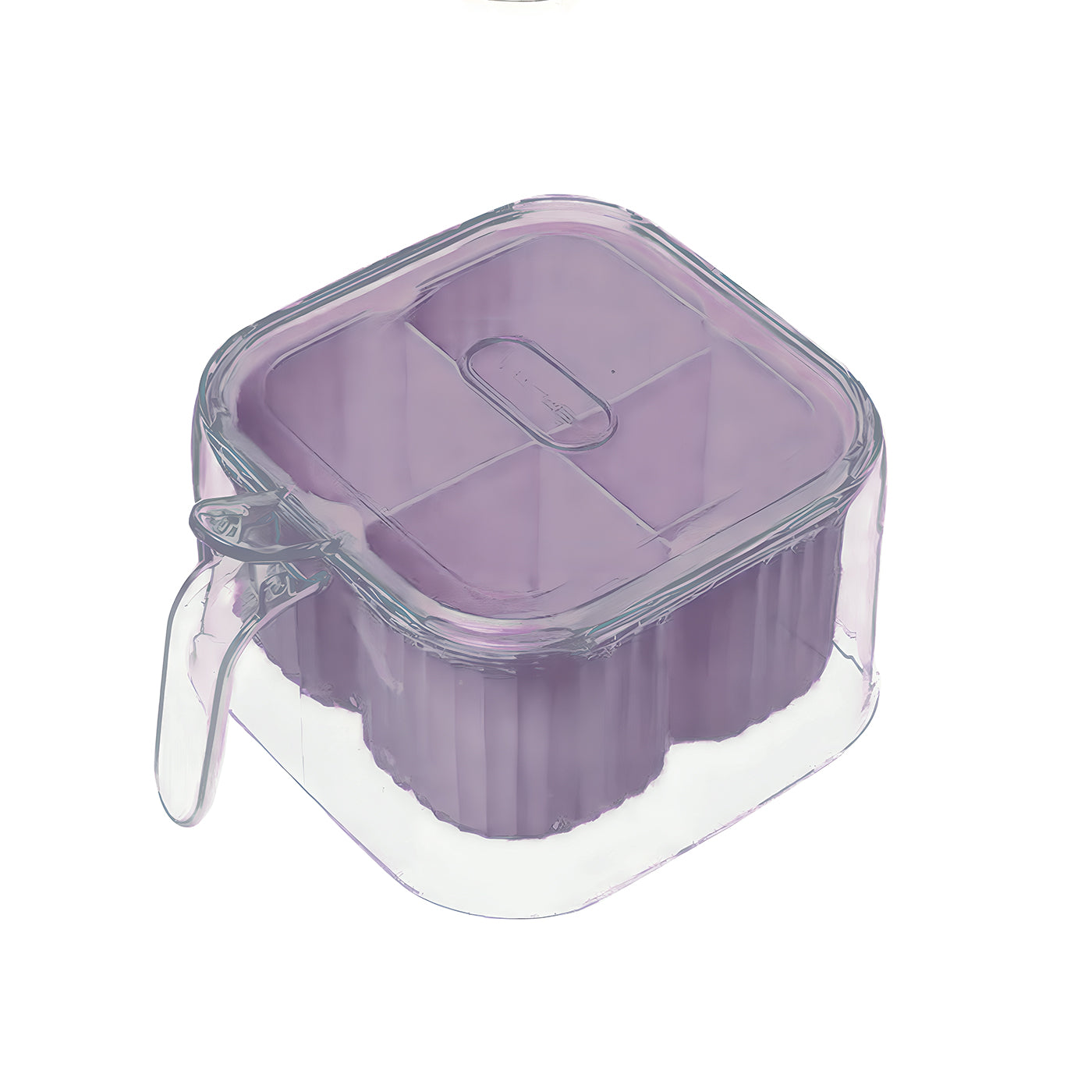 4-Compartment Plastic Spice Container Seasoning Box with Lid, Spoon, and Handle for Sugar, Nuts, Spices (Purple)