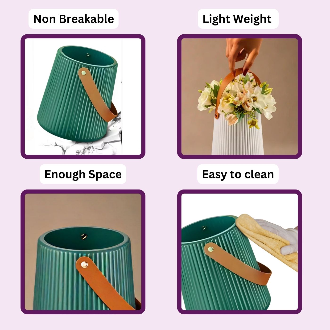 Plastic Flower Vases for Home Decor, Bedroom, Centrepiece Living Room, Office Decoration (Light Green)