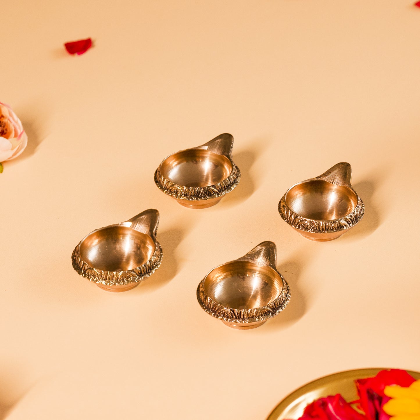 Small Size Set Of 4 Kuber Brass Aarti Diya for Home,Temples, Festive Gifts