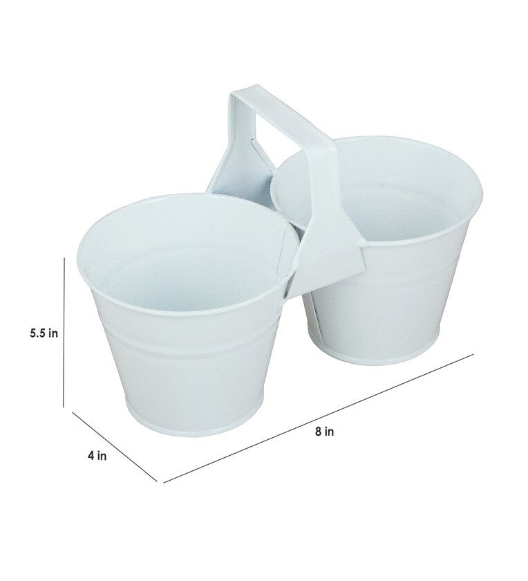 White Metal Table top Bucket, Planter