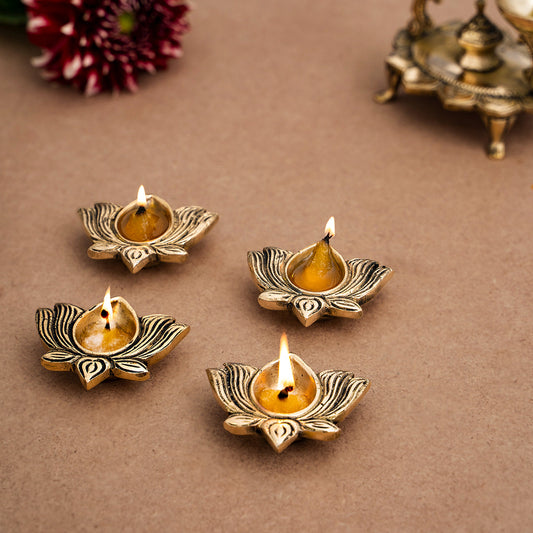 Brass Lotus Diya Set of 4