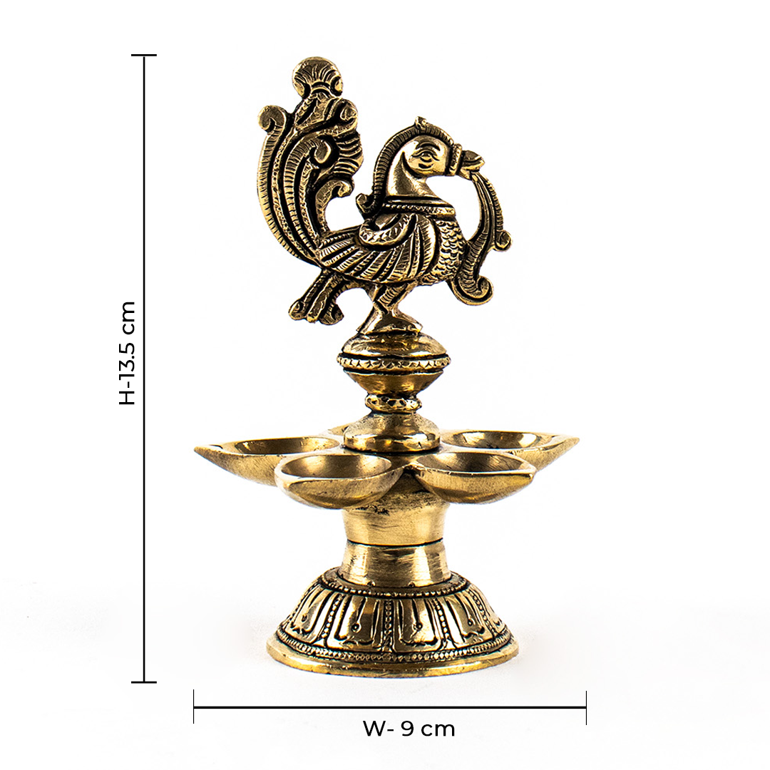 Brass Annapakshi Peacock Diya With 5 Wick