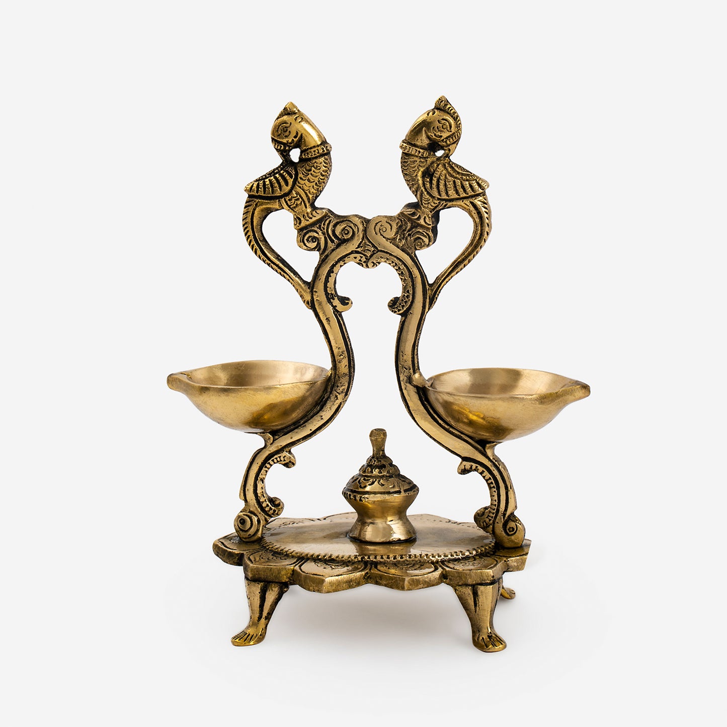 Peacock Design Twin Oil Wick Brass Diya