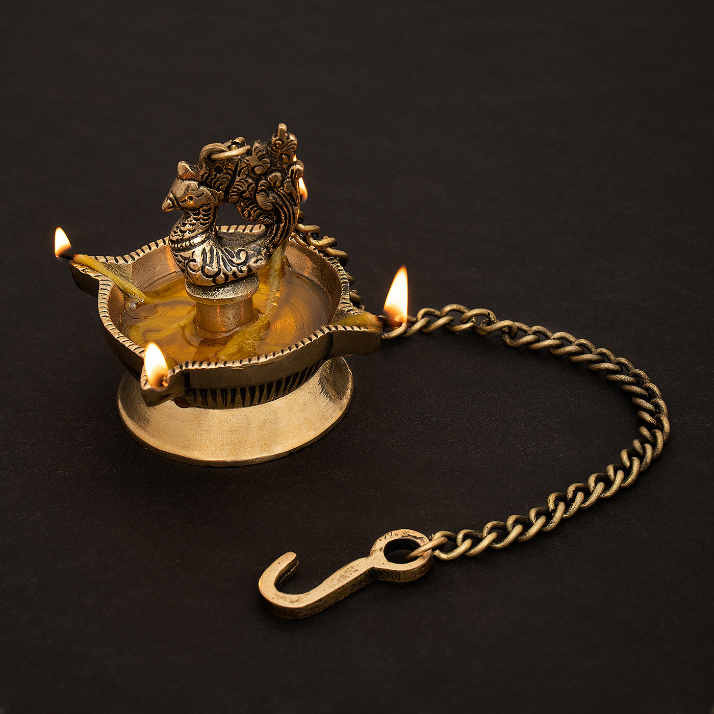 Brass Annapakshi Peacock Hanging Diya With 4 Wick