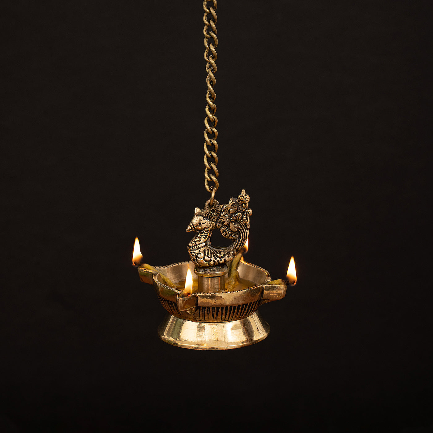 Brass Annapakshi Peacock Hanging Diya With 4 Wick
