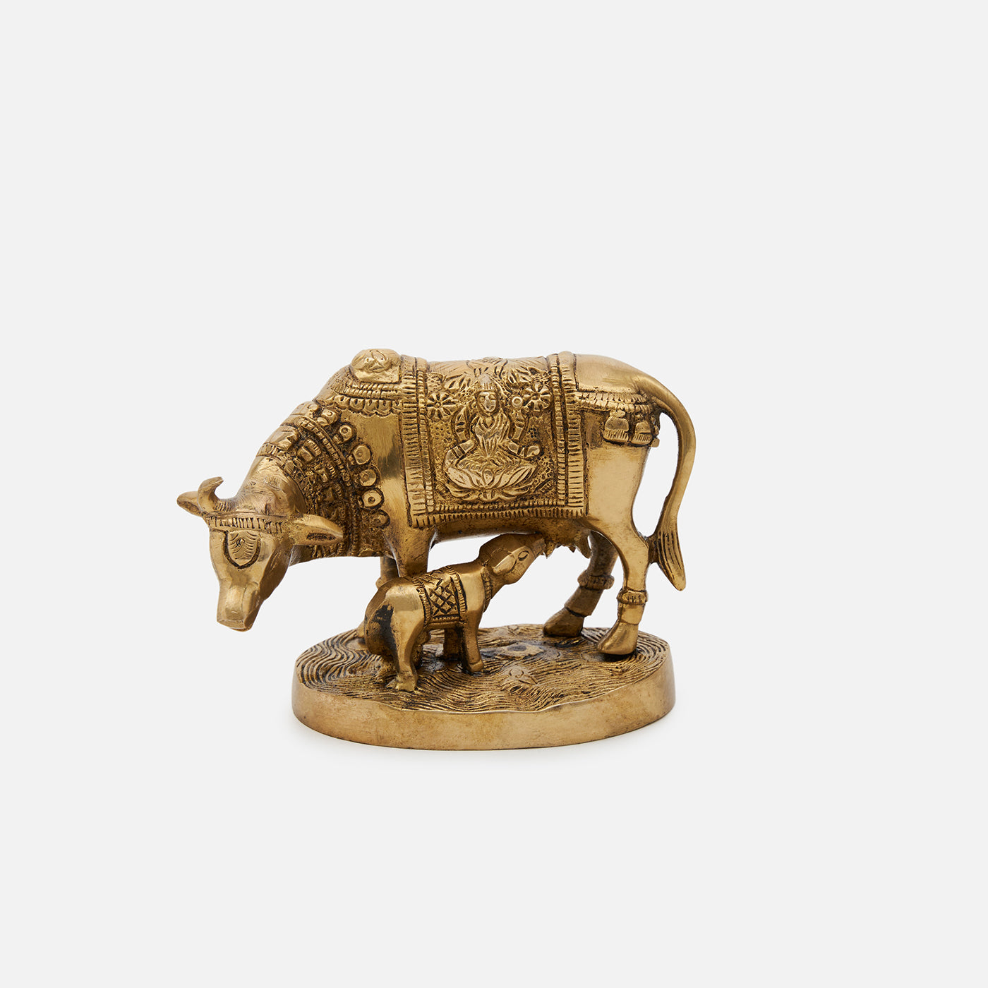 Brass Kamdhenu Cow and Calf Idol Figurine Home Decor Showpiece
