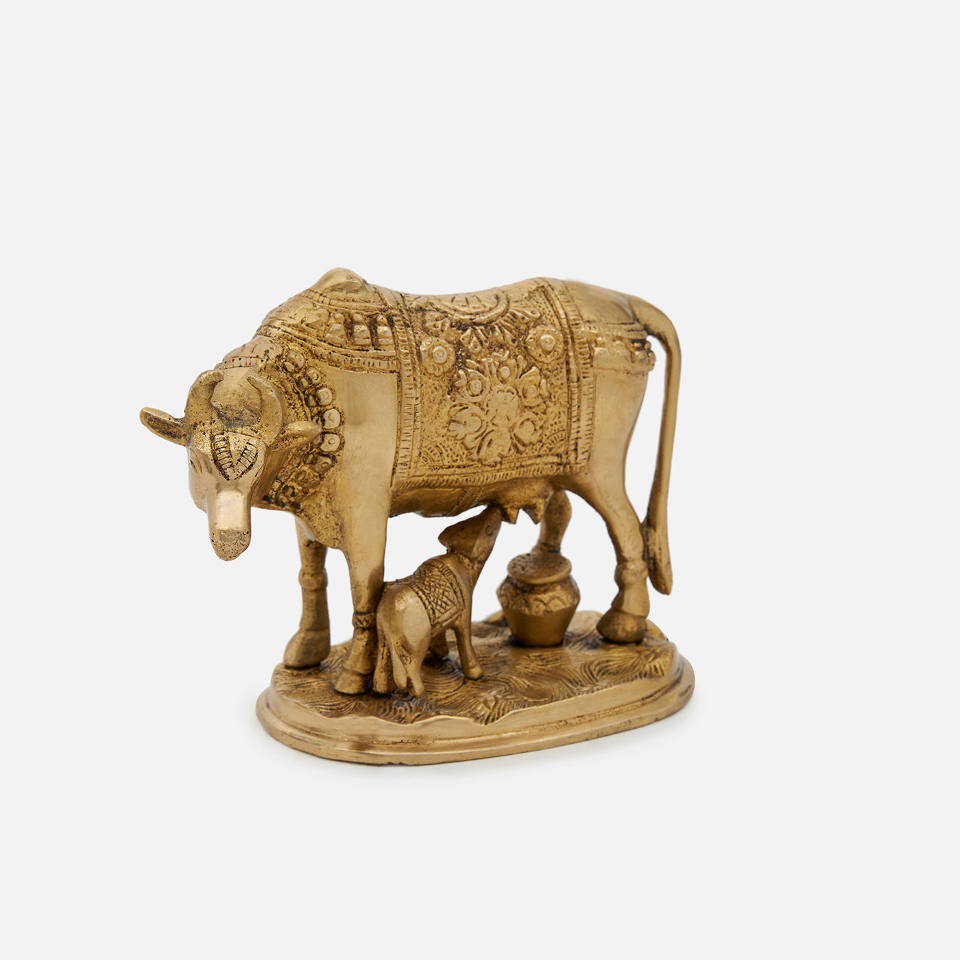 Brass Kamdhenu Cow and Calf Idol Figurine Home Decor Showpiece