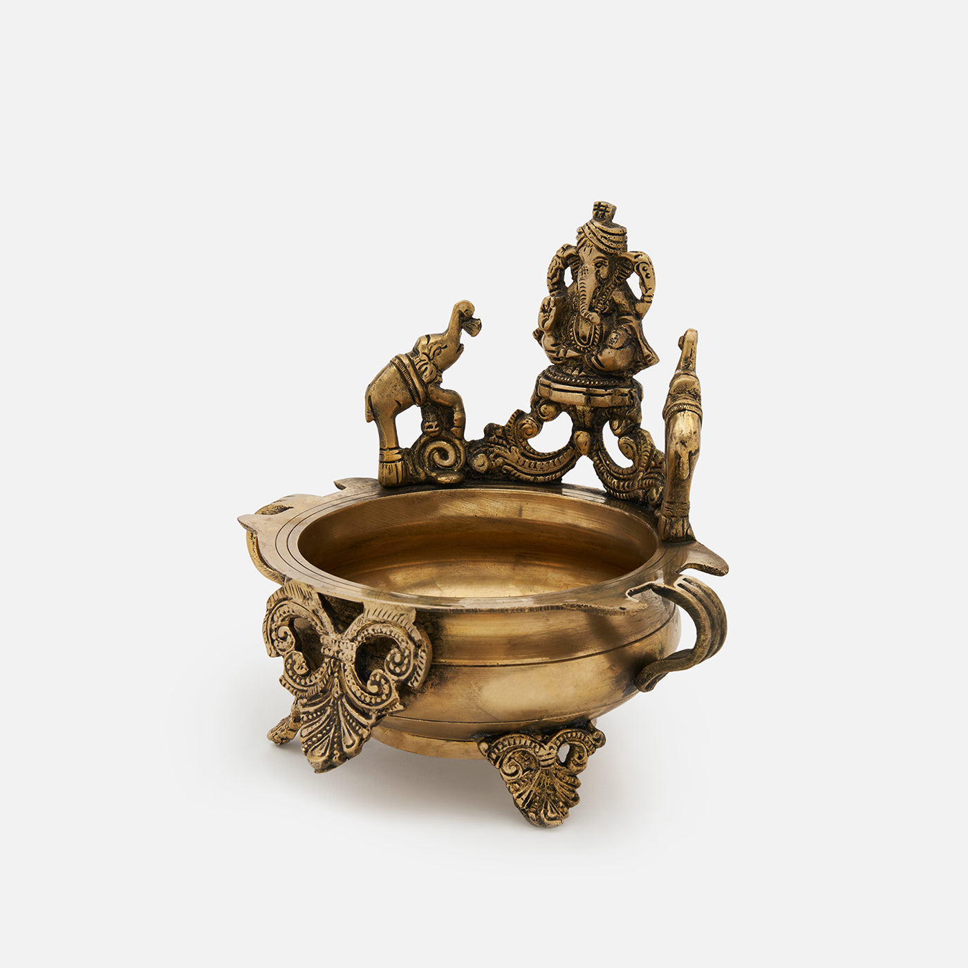 Traditional Decorative Ganesh Brass Urli Bowl with Elepahant Design