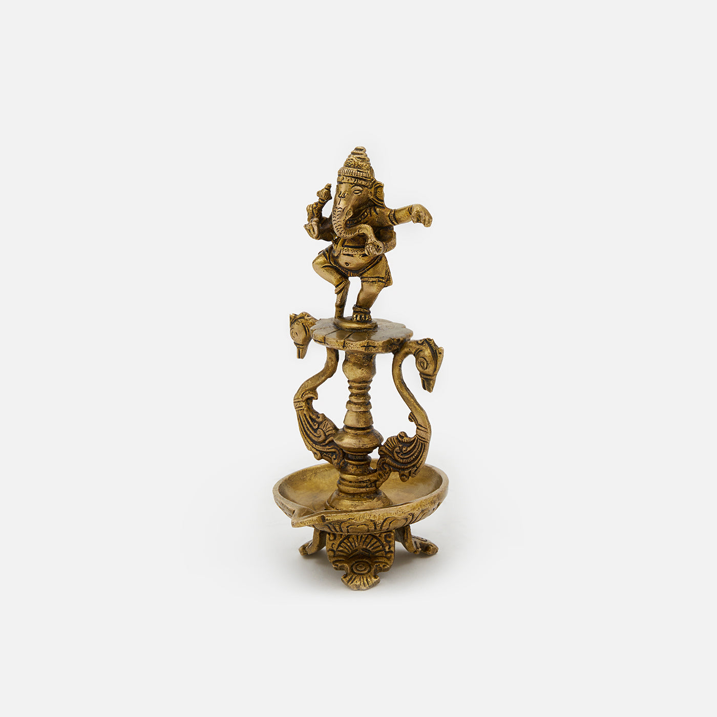 Brass Dancing Ganesha Peacock Diya