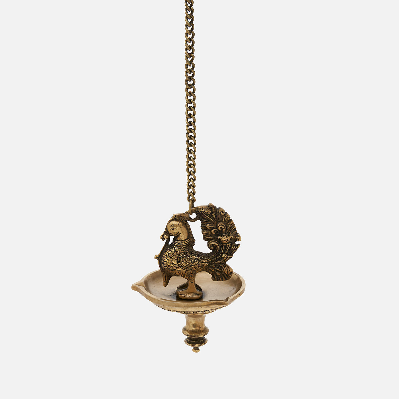Brass Peacock Hanging Diya With Chain