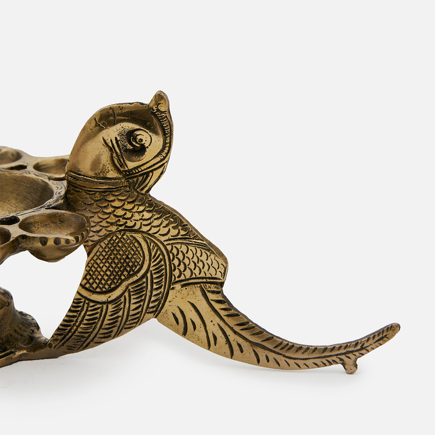 Brass Parrot Bird Design 11 Oil Wick Aarti Diya with Decorative Handle