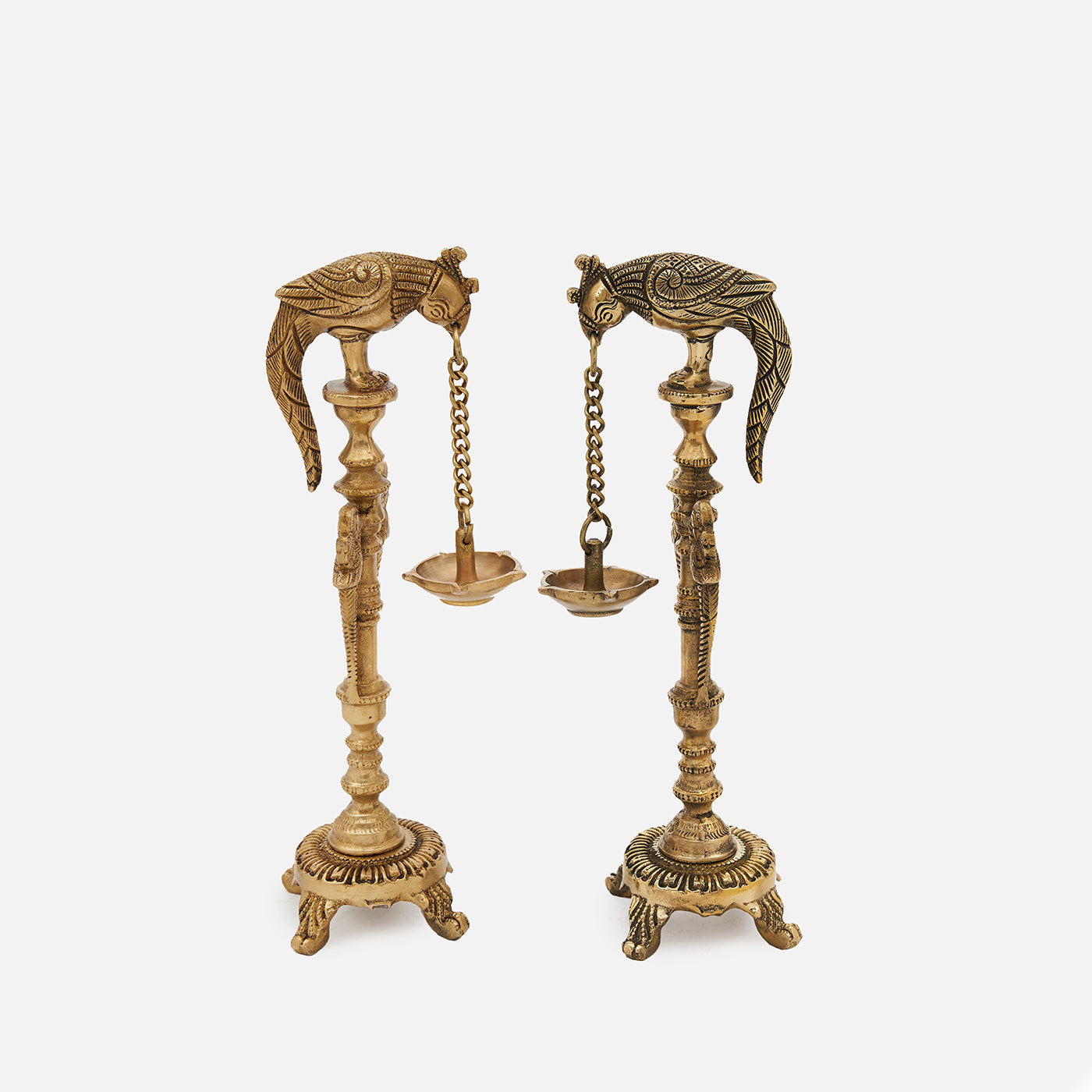 Handmade Traditional Indian Brass Decorative Diya Parrot Oil Lamp for Pooja or Home Decor (Single Piece)