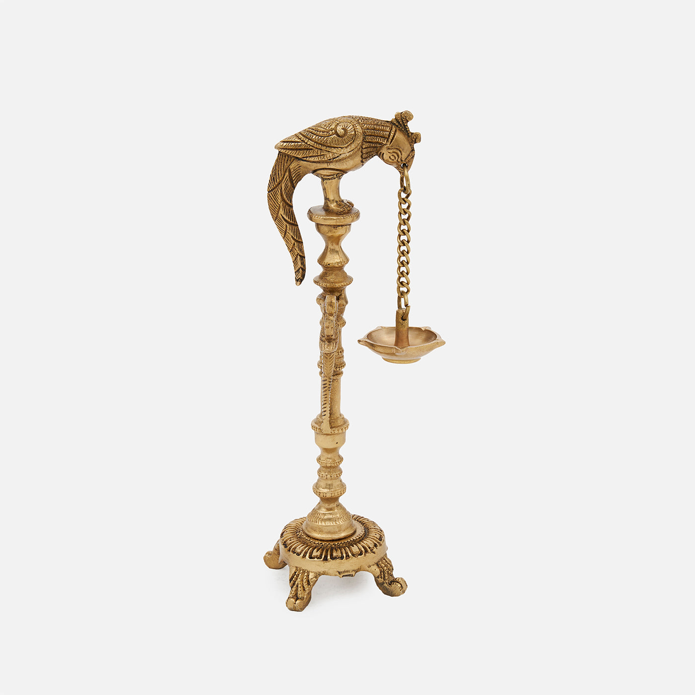 Handmade Traditional Indian Brass Decorative Diya Parrot Oil Lamp for Pooja or Home Decor (Single Piece)