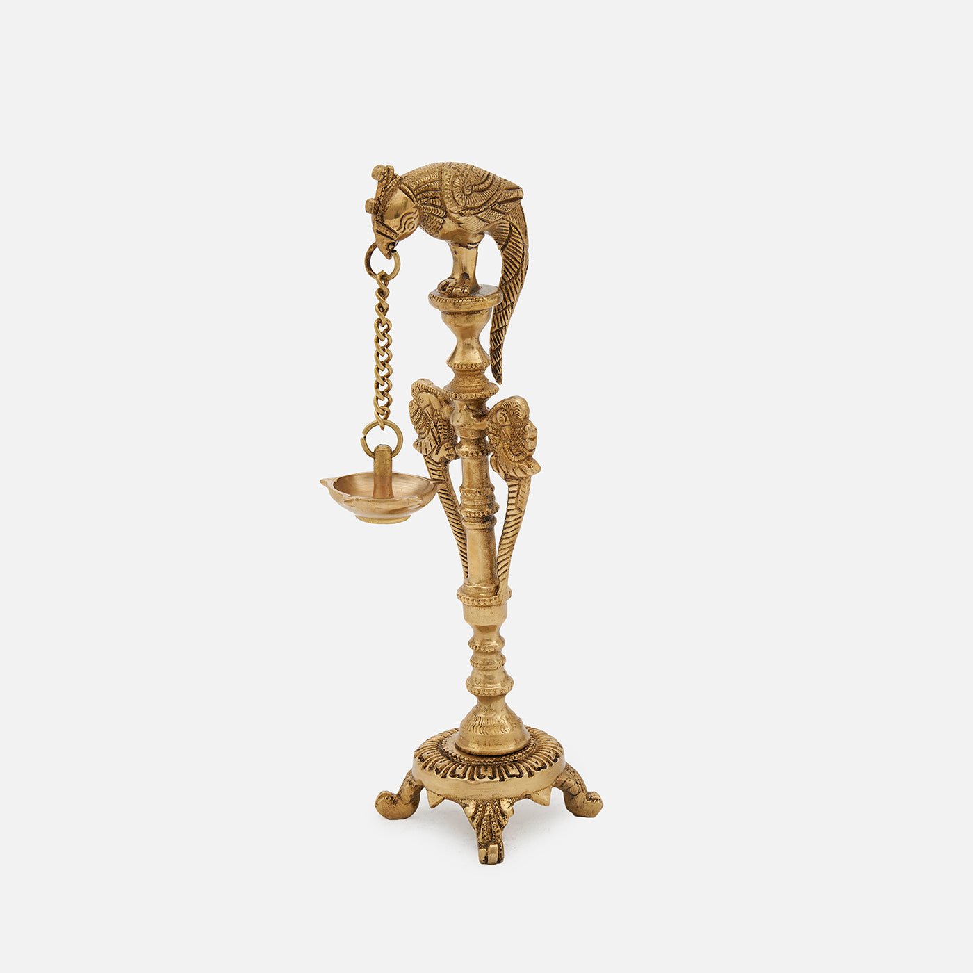 Handmade Traditional Indian Brass Decorative Diya Parrot Oil Lamp for Pooja or Home Decor (Single Piece)