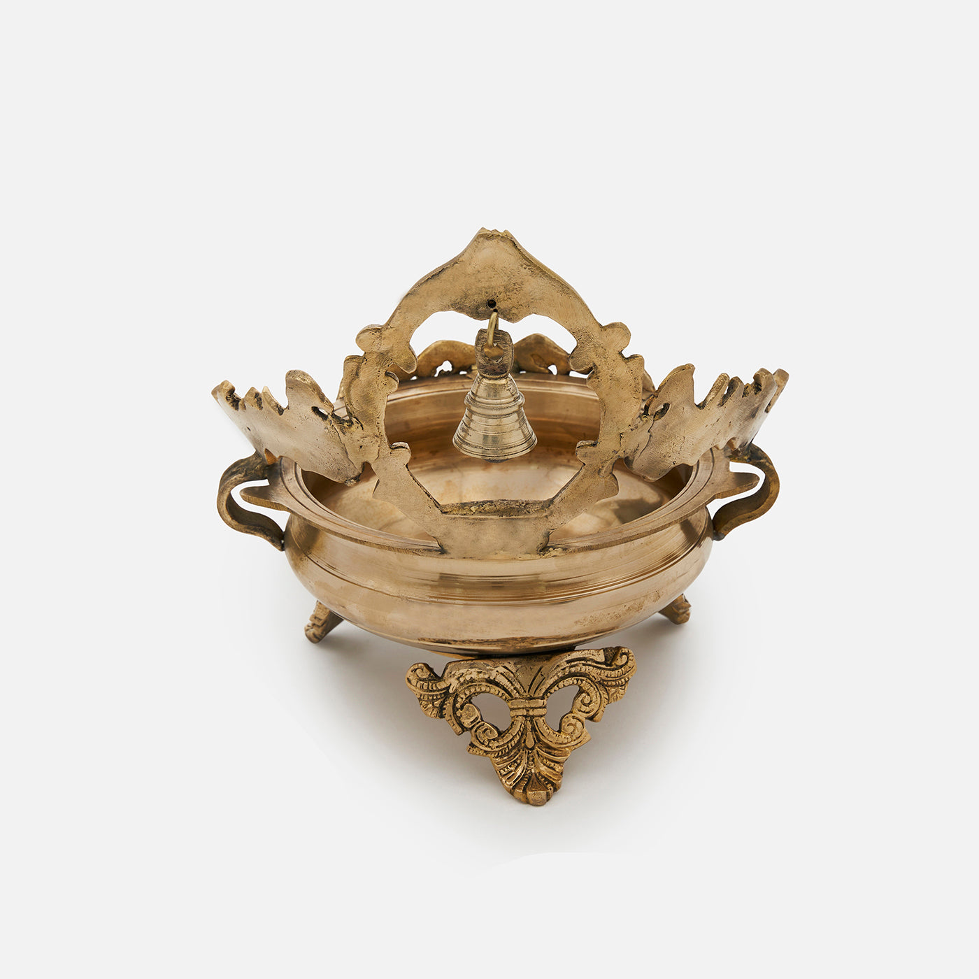 Ethnic Carved Traditional Decorative Brass Bird Urli Bowl with Bell