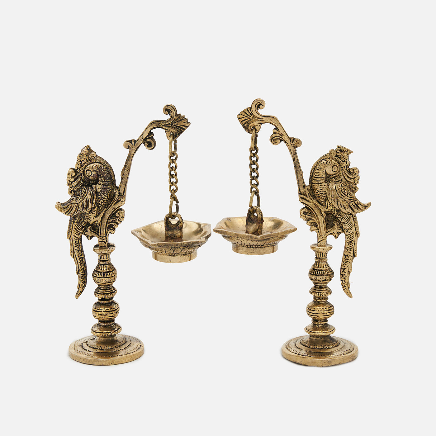 Brass Pedestal Annapakshi Diya For Pooja/Decor Set of 2