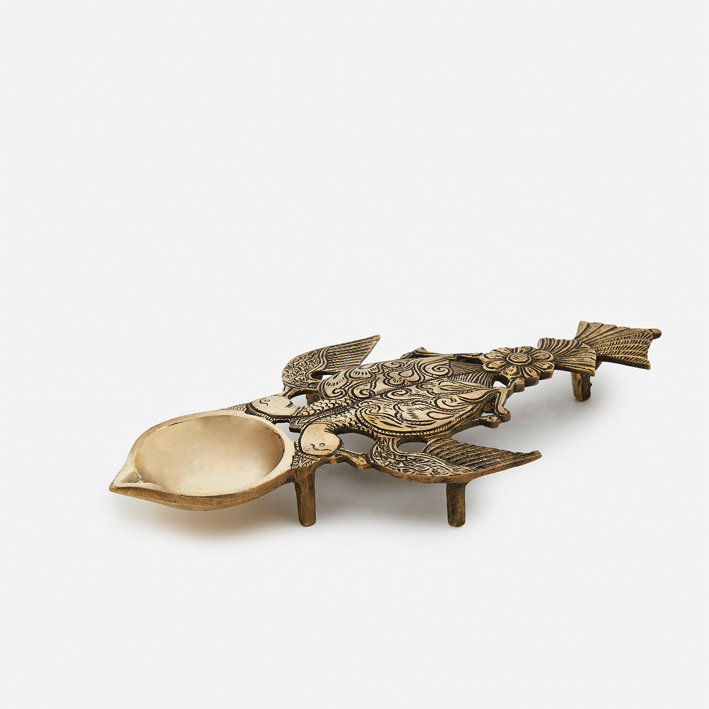 Brass Oil Lamp With Twin Peacock Bird Handle