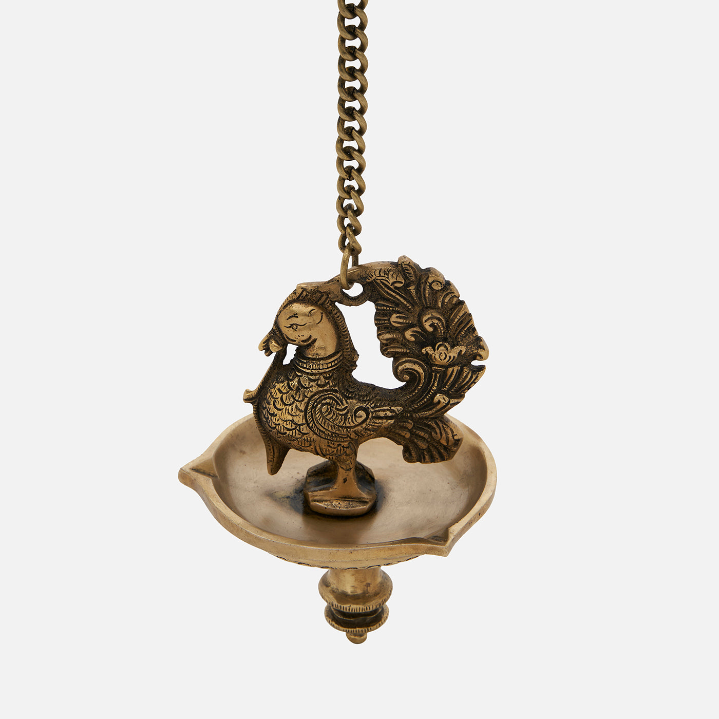 Brass Peacock Hanging Diya With Chain