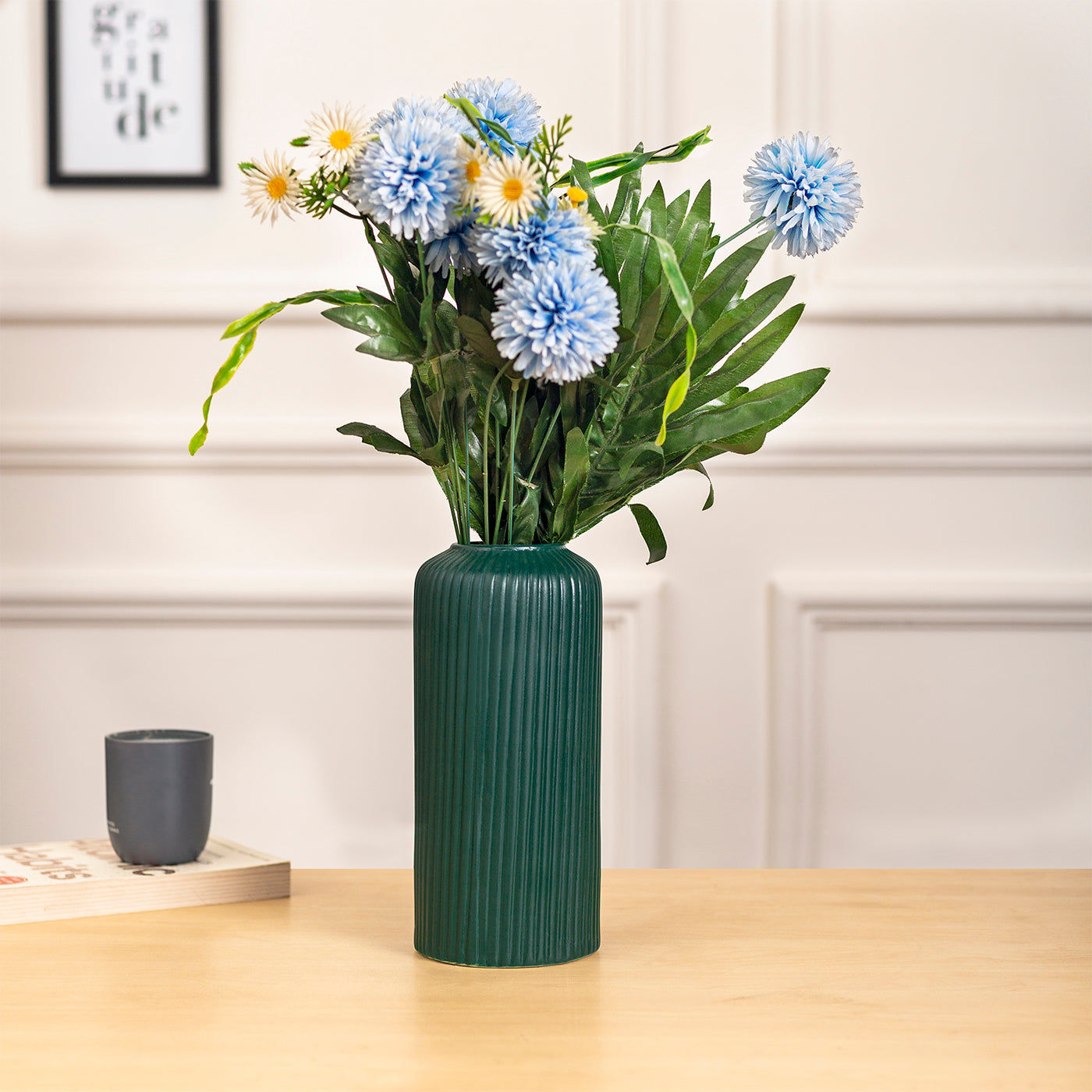 Rippled Green Ceramic Vase 6 INCH