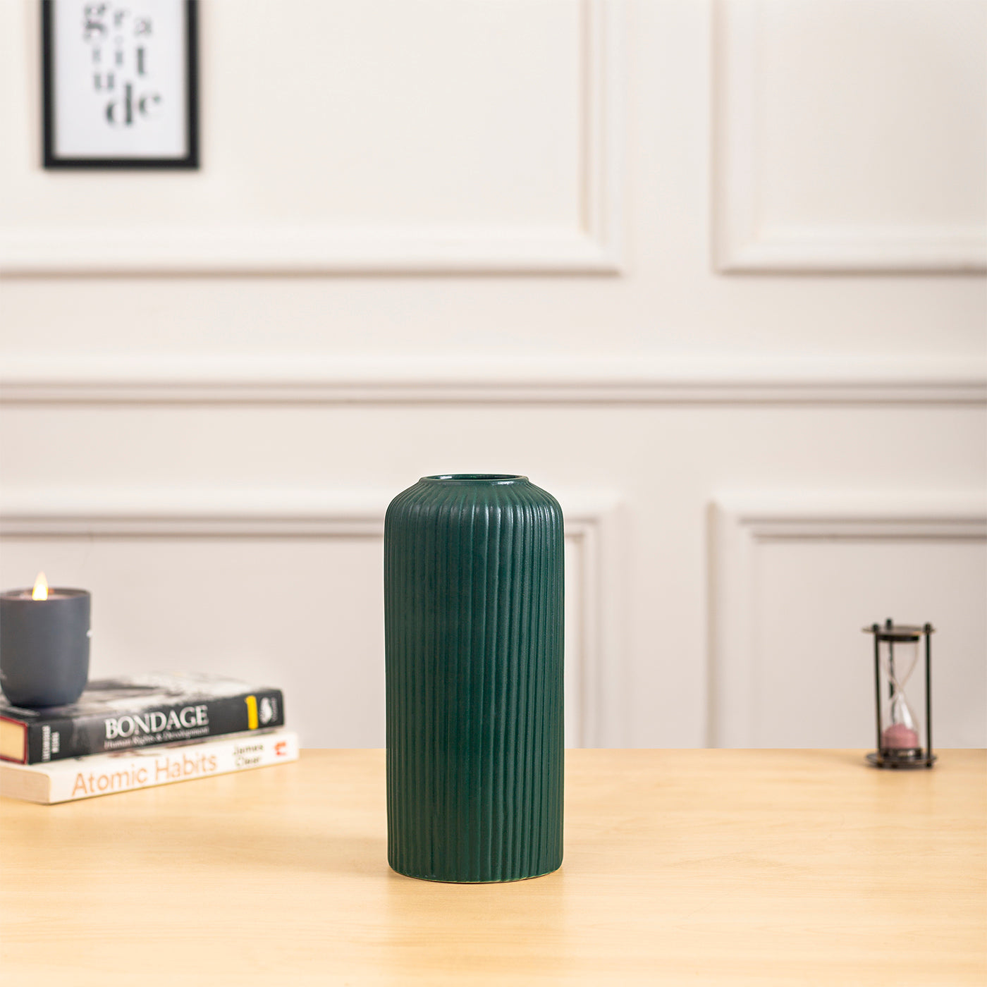 Rippled Green Ceramic Vase 6 INCH