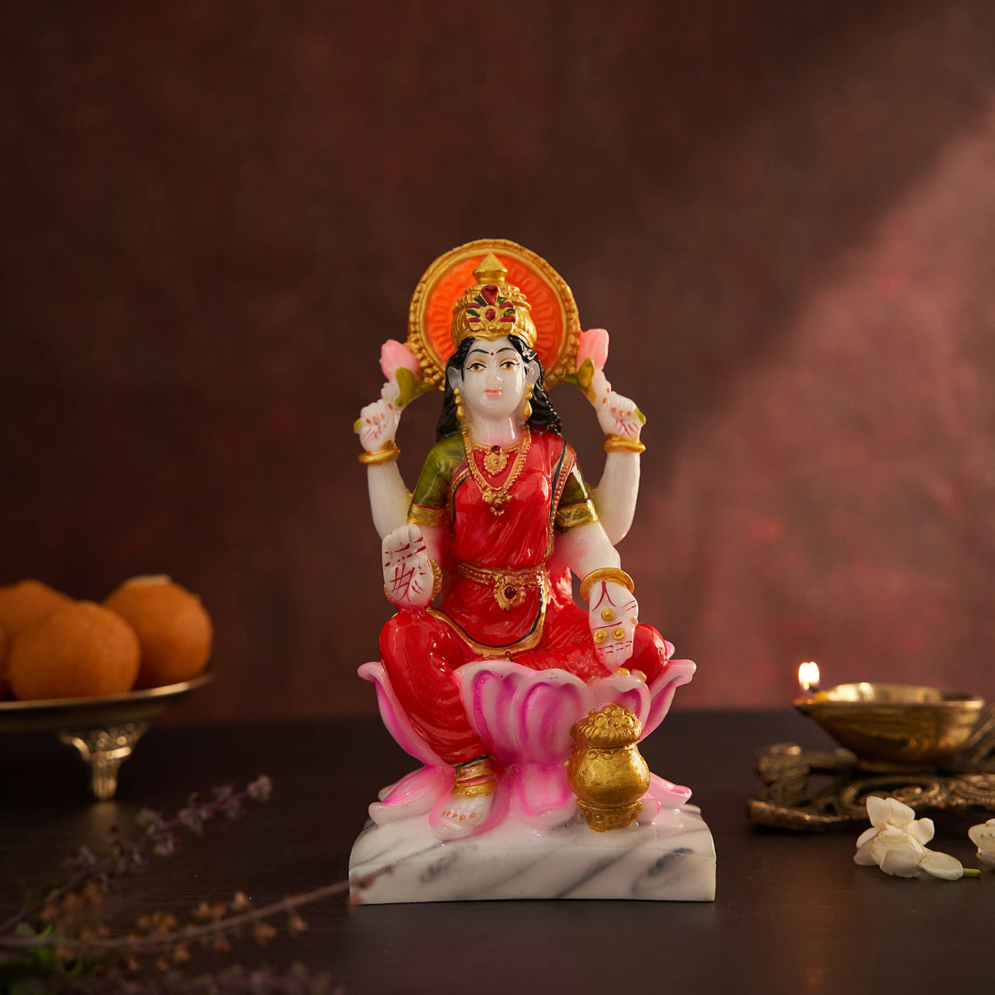 Marble Dust Goddess Laxmi | Mata Lakshmi Idol - Multicolor