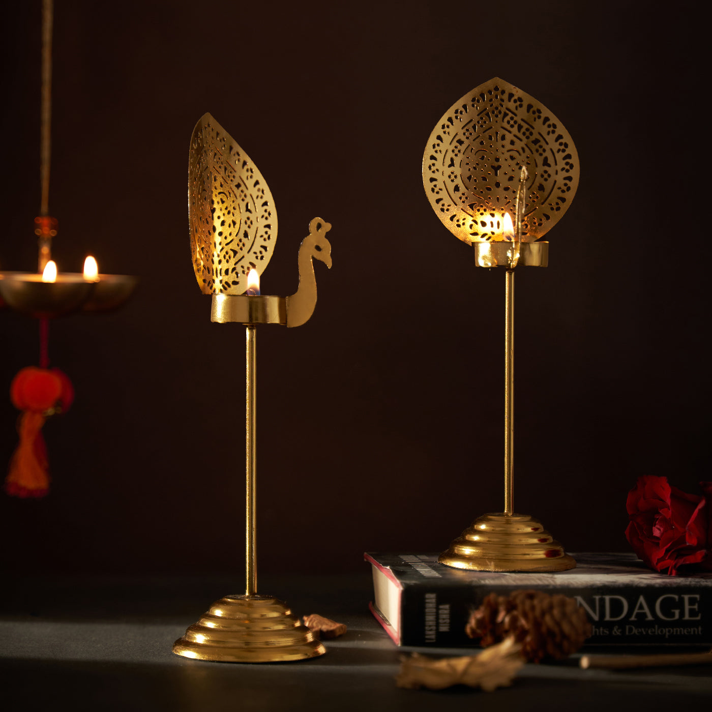 Peacock Tea-Light Stand (Set Of 2)