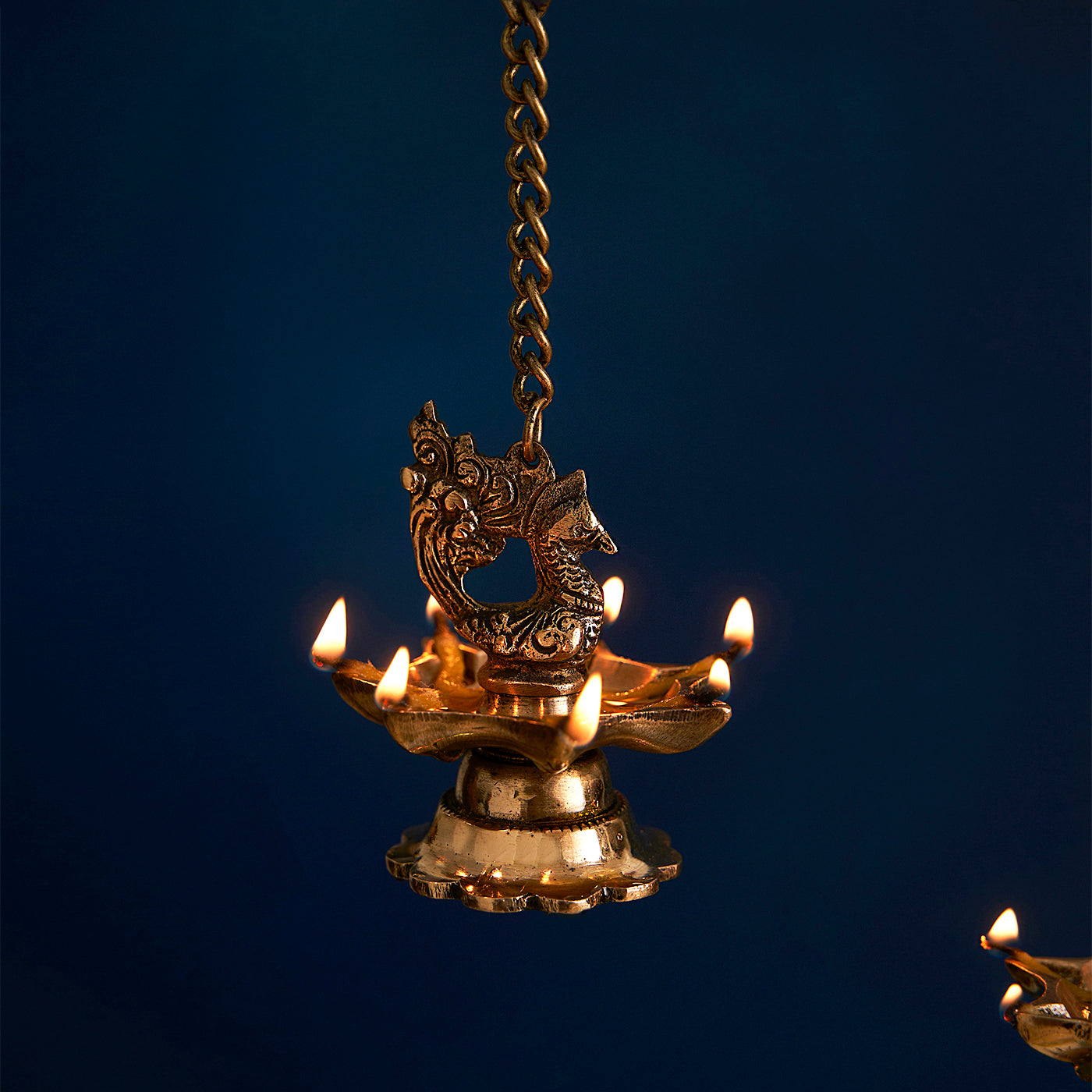 Brass Peacock Carved Hanging Diya