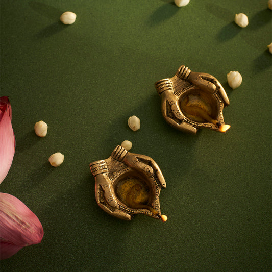 Brass Hand Shaped Diya Set