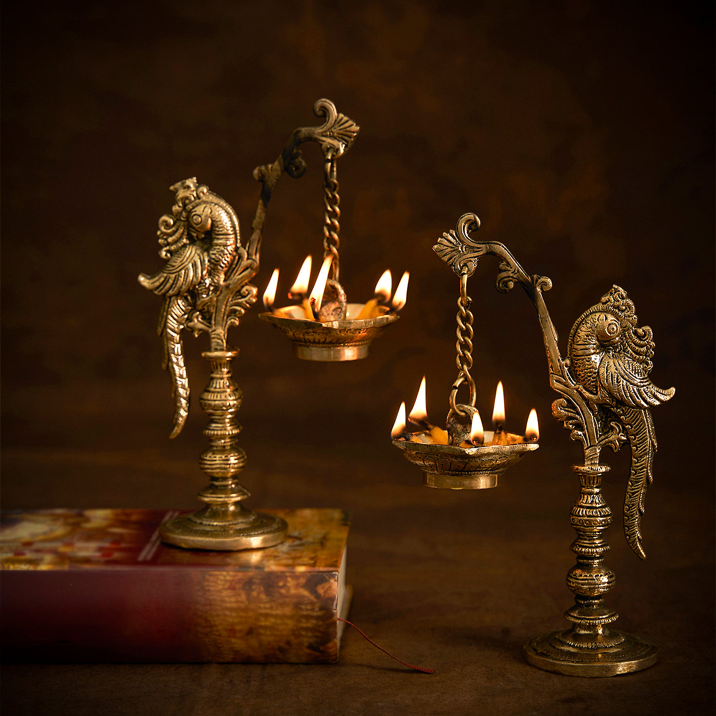 Brass Pedestal Annapakshi Diya For Pooja/Decor Set of 2