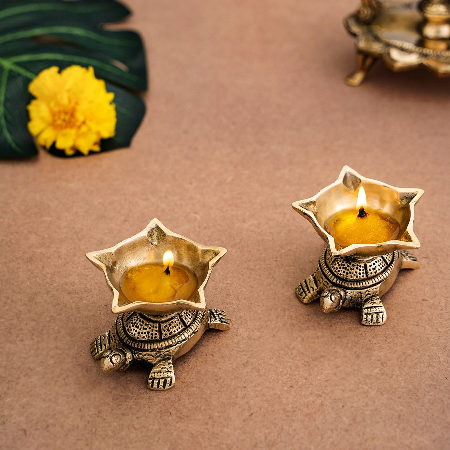 Vastu Decor -Brass Tortoise Panchmukhi Diya