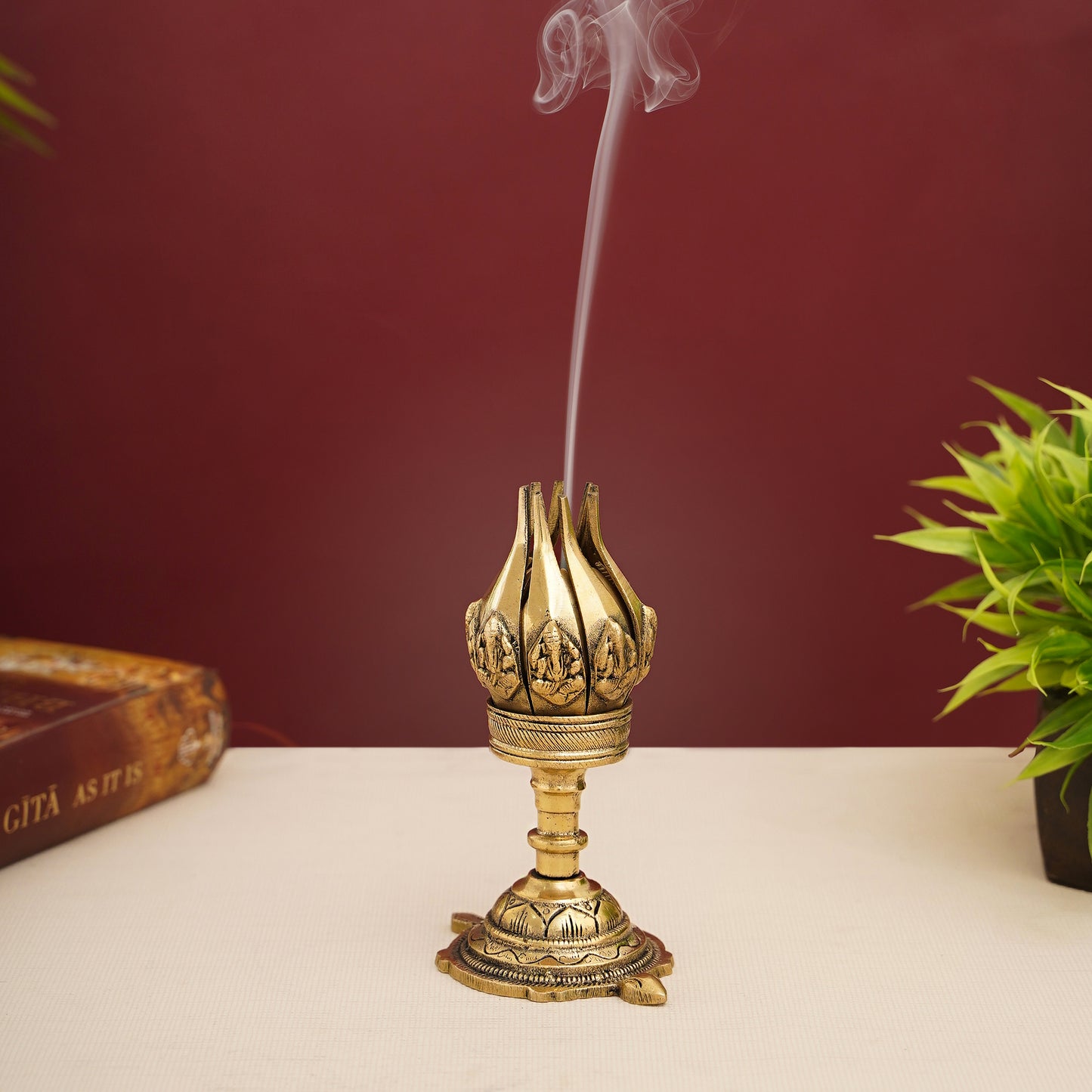 Antique Brass Blooming Lotus Shaped Incense Burner