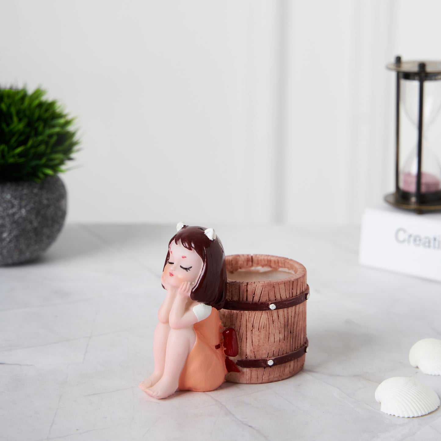 Cute Orange Basket Girl Succulent Planter For Home Garden Office Desktop