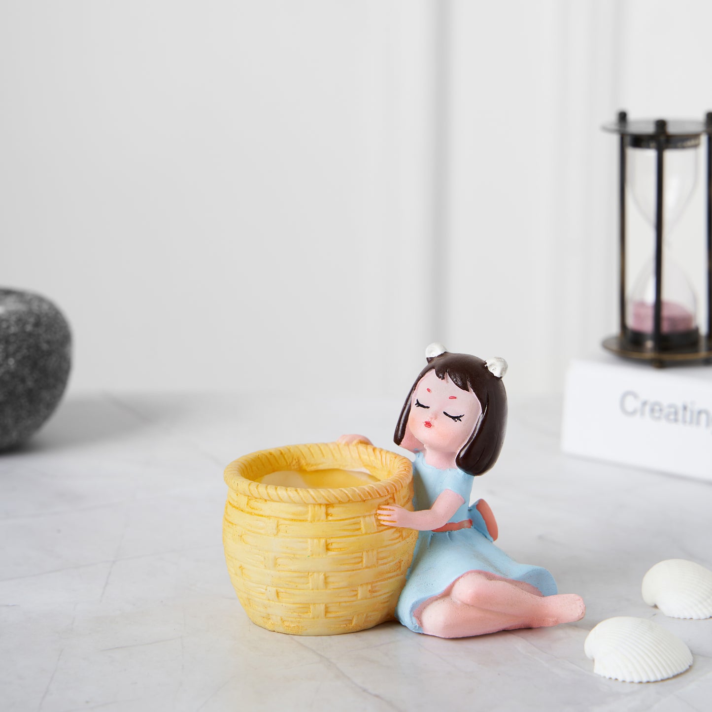 Cute Lovely Girl Basket Succulent Planter For Home Garden Office Desktop