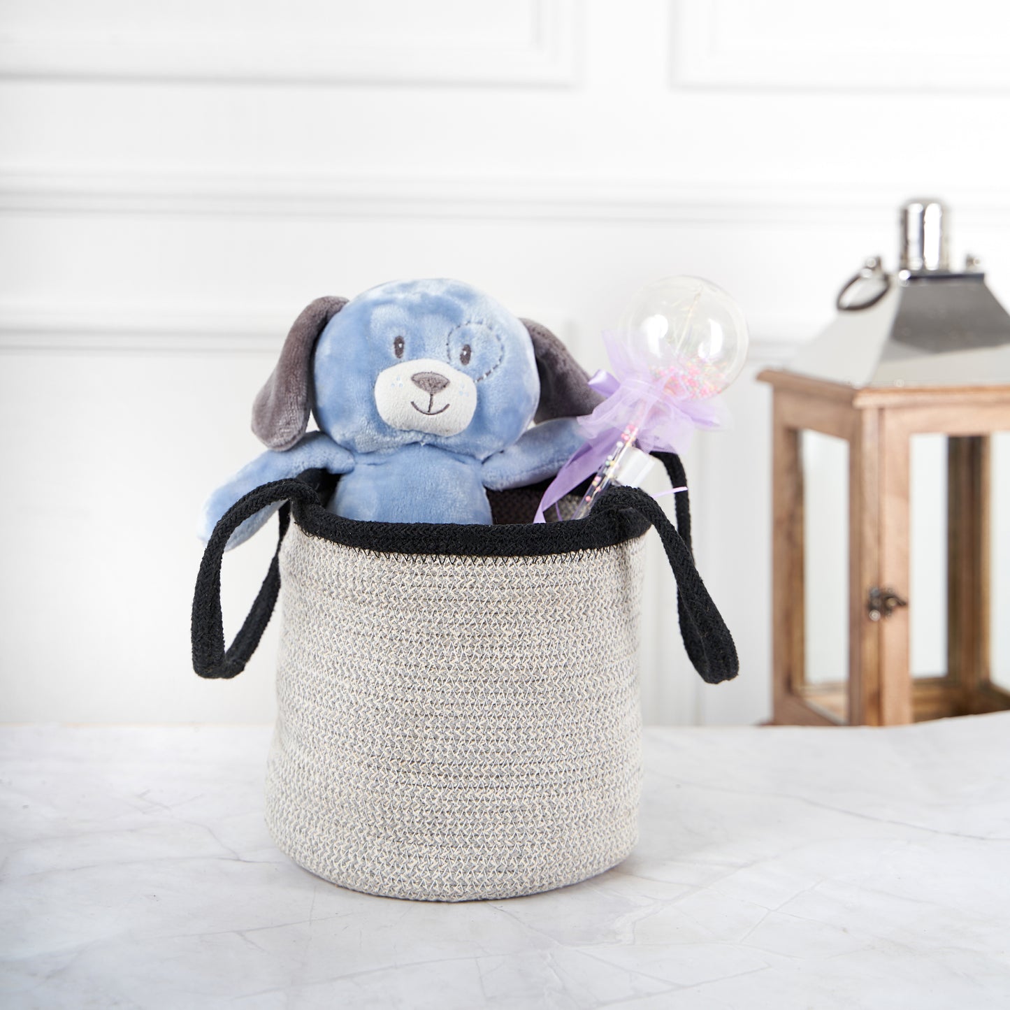Designer Grey & Black Braided Cotton Planter/Basket With Handle