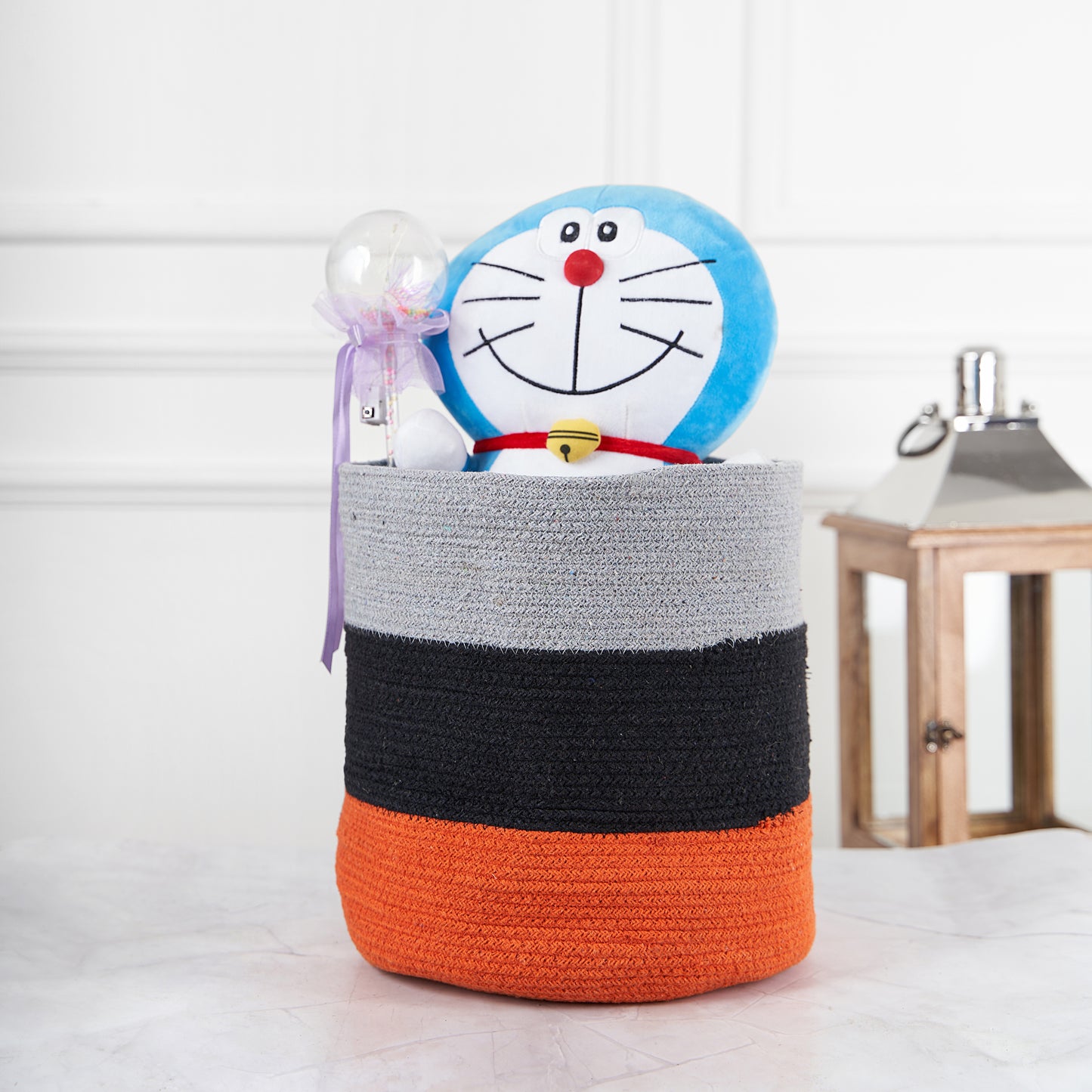 Designer Braided Cotton Planter/Basket Grey, Black & Orange