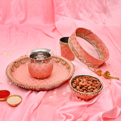 Handcrafted Karwa Chauth Thali Set - Peach